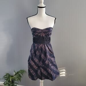 BCBGMaxazria Purple & Black Strapless Plaid Dress 2